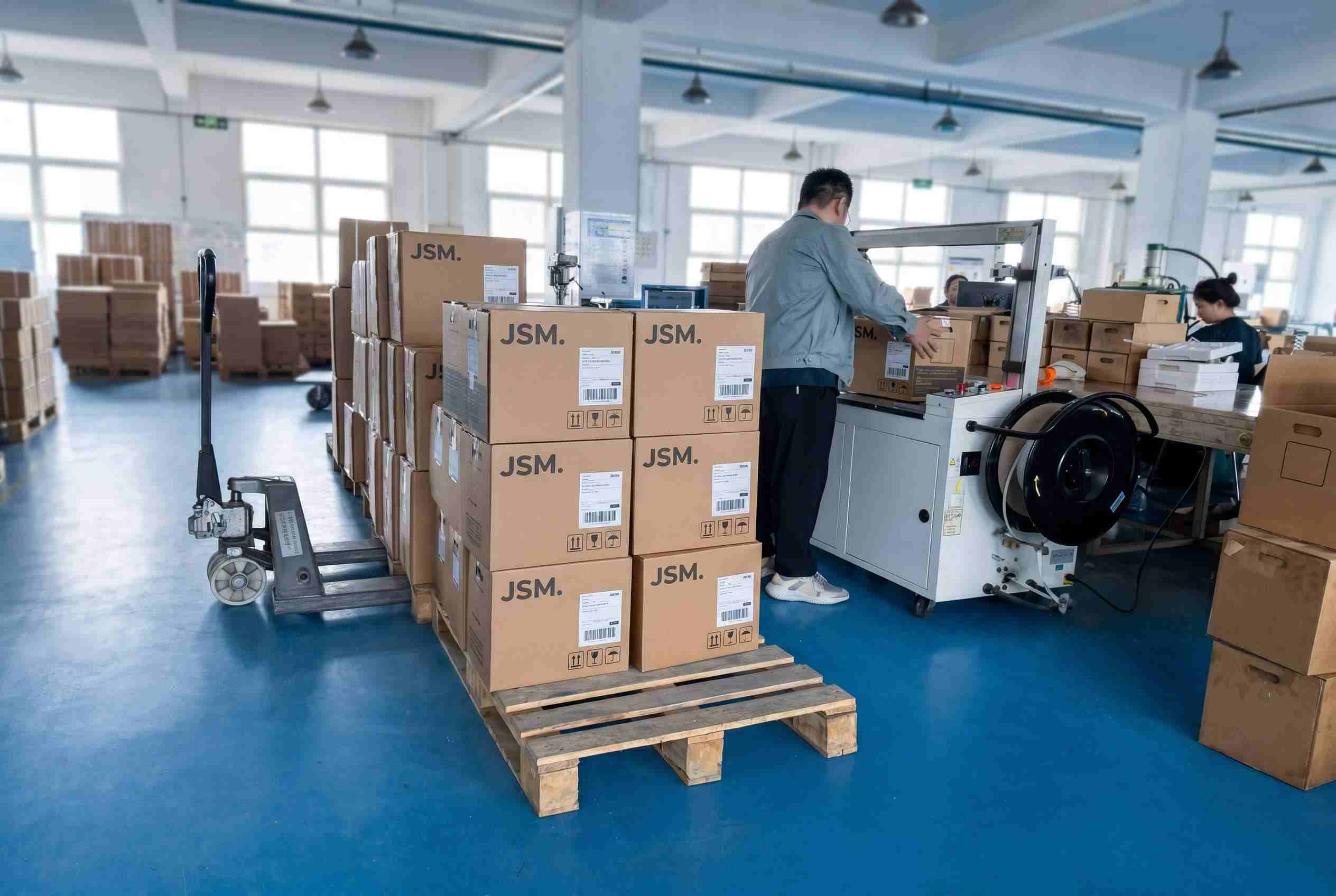 JSM in-house production facility showing fast delivery and professional packaging of rotor spinning components for global shipping.